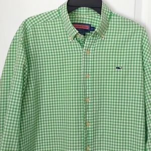 Vineyard Vines Green Gingham Check Oxford Whale Shirt. Size Medium